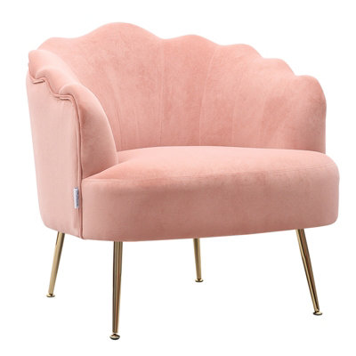 Pink Velvet Shell Accent Chair with Metallic Legs