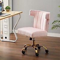 Pink Velvet Swivel Task Office Chair with Nailed Trim