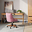 Pink Velvet Wide Buttoned Back Office Chair with 5 Claw Wood Legs