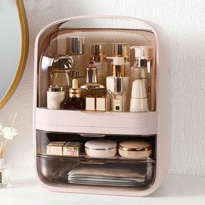 Pink Waterproof Makeup Organizer Display Box with Lid 26cm W x 18cm D x 36cm H Price Comparisons | Compare The Build