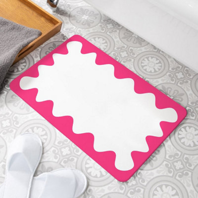 Pink Wavy Frame Stone Non Slip Bath Mat