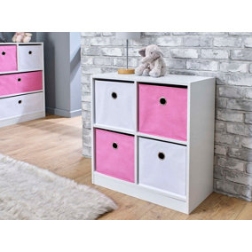 Pink & White 4 Cube Children's Kids Bedroom Storage Unit
