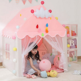 Pink White Children's Tent Princess Game Teepee House Castle Baby Bed Artifact with Colorful Lights