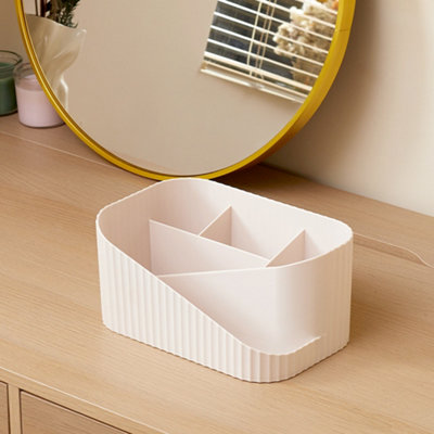 Pink White Open Top Makeup Brushes and Accessory Organizer Office Pencil Holder Desktop Storage Box