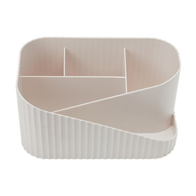 Pink White Open Top Makeup Brushes and Accessory Organizer Office Pencil Holder Desktop Storage Box