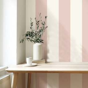 Pink White Stripe Wallpaper Feature Wall Smooth Finish Retro Kids Girls Bedroom