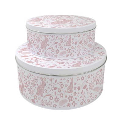 Pink Wild Rabbits Set of 2 Cake Tins Gift - Nesting Round Large ...