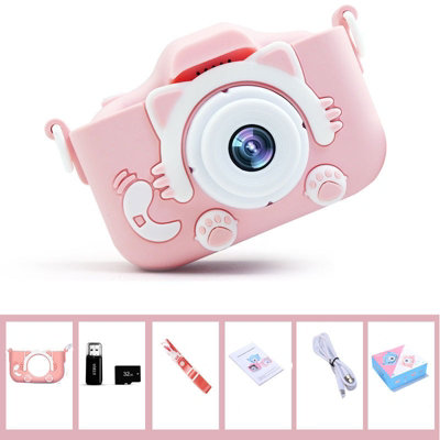 Pink with 32G Memory Card New 5s Mini Cartoon Fun HD Digital Cat Camera