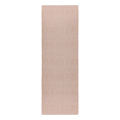 Pink Wool Luxurious Wool Modern Geometric Handmade Rug for Living Room and Bedroom-66 X 200cm (Runner)