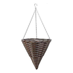 Pinto Faux Rattan Cone 14in Artificial Garden Hanging Baskets