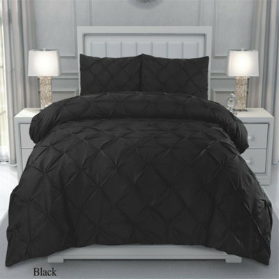 PINTUCK DUVET COVER set + Matching Pillowcases, Hand Stitches Quilt Bedding Set - Black