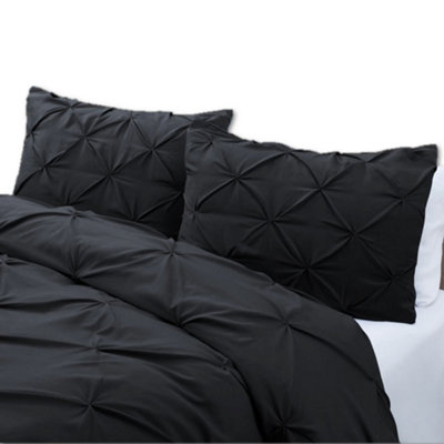 PINTUCK DUVET COVER set + Matching Pillowcases, Hand Stitches Quilt Bedding Set - Black
