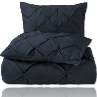 PINTUCK DUVET COVER set + Matching Pillowcases, Hand Stitches Quilt Bedding Set - Black