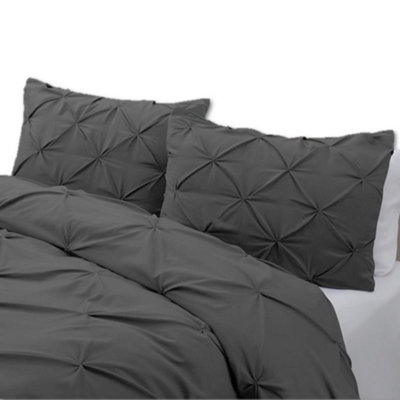 PINTUCK DUVET COVER set + Matching Pillowcases, Hand Stitches Quilt Bedding Set - Charcoal