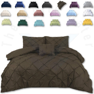 PINTUCK DUVET COVER set + Matching Pillowcases, Hand Stitches Quilt Bedding Set - Chocolate BROWN