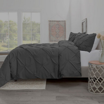 PINTUCK DUVET COVER set + Matching Pillowcases, Hand Stitches Quilt Bedding Set - Chocolate BROWN