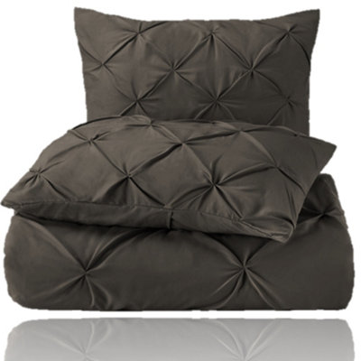 PINTUCK DUVET COVER set + Matching Pillowcases, Hand Stitches Quilt Bedding Set - Chocolate BROWN