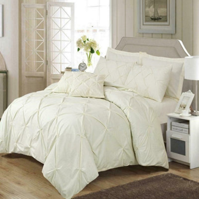 PINTUCK DUVET COVER set + Matching Pillowcases, Hand Stitches Quilt Bedding Set - Cream