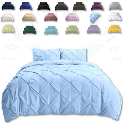 PINTUCK DUVET COVER set + Matching Pillowcases, Hand Stitches Quilt Bedding Set - Duck Egg