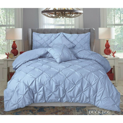 PINTUCK DUVET COVER set + Matching Pillowcases, Hand Stitches Quilt Bedding Set - Duck Egg