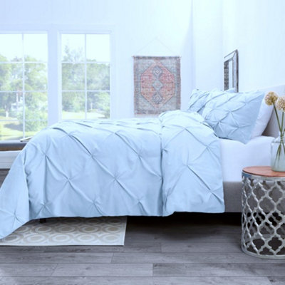 PINTUCK DUVET COVER set + Matching Pillowcases, Hand Stitches Quilt Bedding Set - Duck Egg