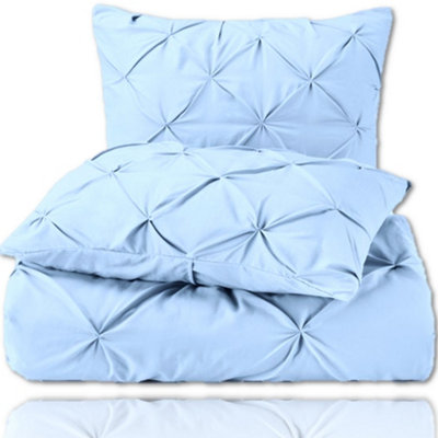 PINTUCK DUVET COVER set + Matching Pillowcases, Hand Stitches Quilt Bedding Set - Duck Egg