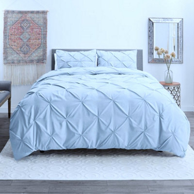 PINTUCK DUVET COVER set + Matching Pillowcases, Hand Stitches Quilt Bedding Set - Duck Egg