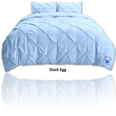 PINTUCK DUVET COVER set + Matching Pillowcases, Hand Stitches Quilt Bedding Set - Duck Egg