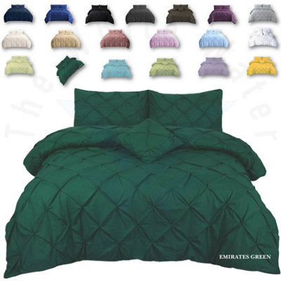 PINTUCK DUVET COVER set + Matching Pillowcases, Hand Stitches Quilt Bedding Set - Emirates Green