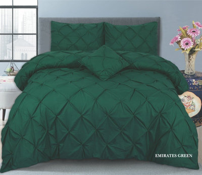 PINTUCK DUVET COVER set + Matching Pillowcases, Hand Stitches Quilt Bedding Set - Emirates Green