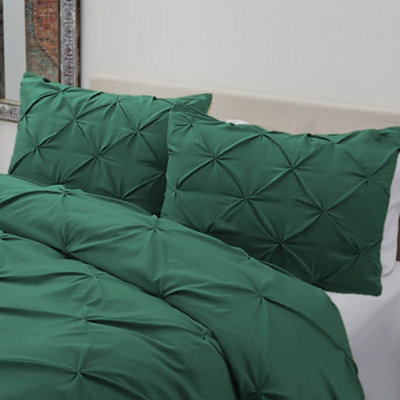PINTUCK DUVET COVER set + Matching Pillowcases, Hand Stitches Quilt Bedding Set - Emirates Green