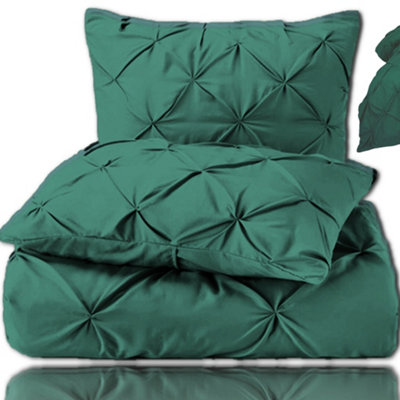 PINTUCK DUVET COVER set + Matching Pillowcases, Hand Stitches Quilt Bedding Set - Emirates Green