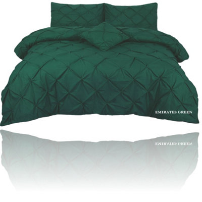 PINTUCK DUVET COVER set + Matching Pillowcases, Hand Stitches Quilt Bedding Set - Emirates Green