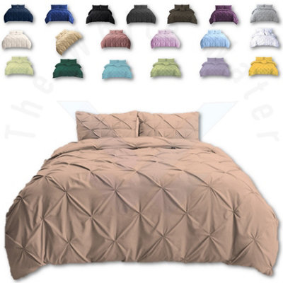 PINTUCK DUVET COVER set + Matching Pillowcases, Hand Stitches Quilt Bedding Set - Latte Beige