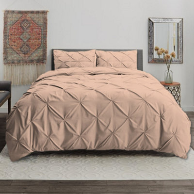 PINTUCK DUVET COVER set + Matching Pillowcases, Hand Stitches Quilt Bedding Set - Latte Beige