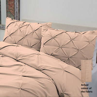 PINTUCK DUVET COVER set + Matching Pillowcases, Hand Stitches Quilt Bedding Set - Latte Beige