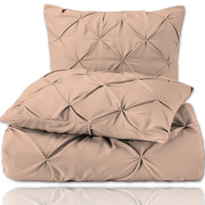 PINTUCK DUVET COVER set + Matching Pillowcases, Hand Stitches Quilt Bedding Set - Latte Beige