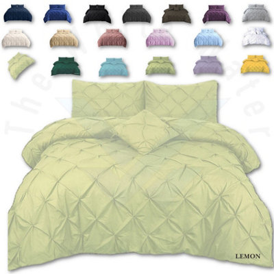 PINTUCK DUVET COVER set + Matching Pillowcases, Hand Stitches Quilt Bedding Set - Lemon