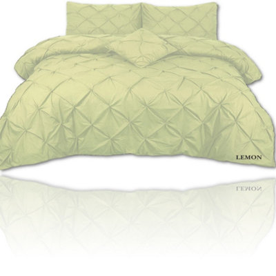 PINTUCK DUVET COVER set + Matching Pillowcases, Hand Stitches Quilt Bedding Set - Lemon