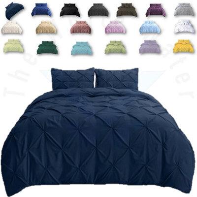 PINTUCK DUVET COVER set + Matching Pillowcases, Hand Stitches Quilt Bedding Set - Navy