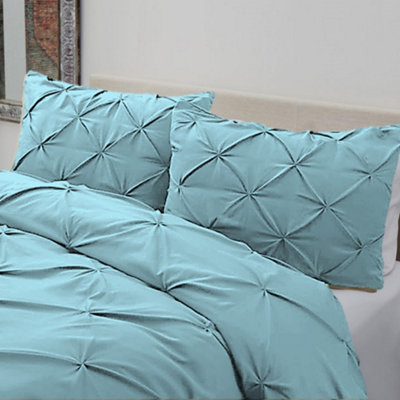 PINTUCK DUVET COVER set + Matching Pillowcases, Hand Stitches Quilt Bedding Set - Ocean