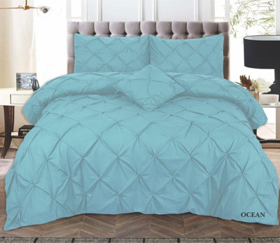 PINTUCK DUVET COVER set + Matching Pillowcases, Hand Stitches Quilt Bedding Set - Ocean