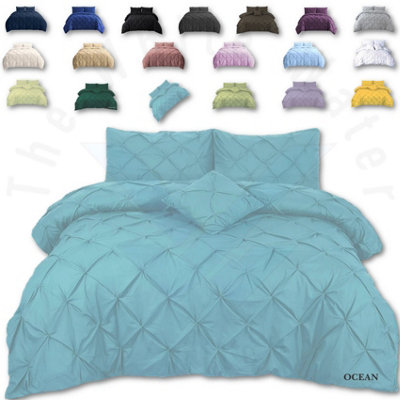 PINTUCK DUVET COVER set + Matching Pillowcases, Hand Stitches Quilt Bedding Set - Ocean