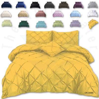 PINTUCK DUVET COVER set + Matching Pillowcases, Hand Stitches Quilt Bedding Set - Ochre