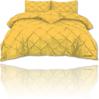 PINTUCK DUVET COVER set + Matching Pillowcases, Hand Stitches Quilt Bedding Set - Ochre