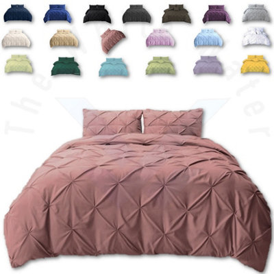 PINTUCK DUVET COVER set + Matching Pillowcases, Hand Stitches Quilt Bedding Set - Pink Dusky