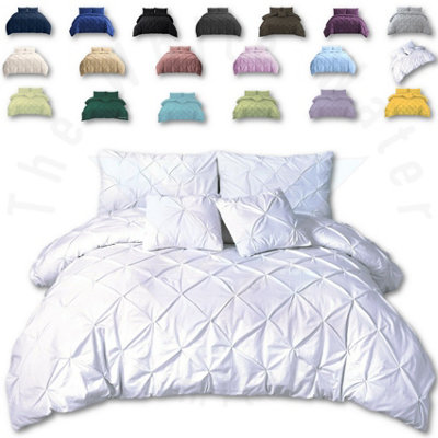 PINTUCK DUVET COVER set + Matching Pillowcases, Hand Stitches Quilt Bedding Set - White