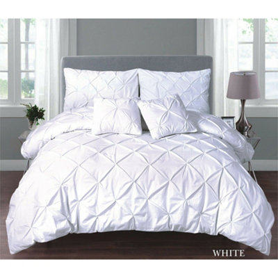 PINTUCK DUVET COVER set + Matching Pillowcases, Hand Stitches Quilt Bedding Set - White