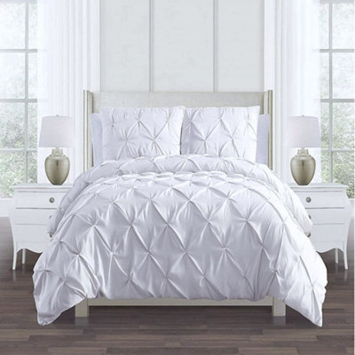 PINTUCK DUVET COVER set + Matching Pillowcases, Hand Stitches Quilt Bedding Set - White