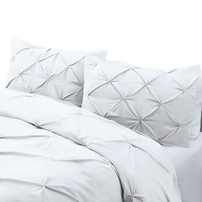 PINTUCK DUVET COVER set + Matching Pillowcases, Hand Stitches Quilt Bedding Set - White